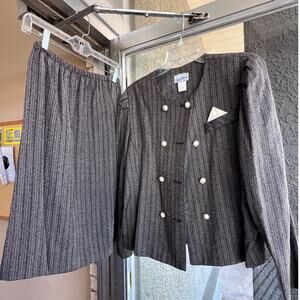 Vintage 1980's grey striped skirt suit set size 8P